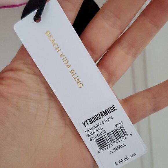 Amuse Society Pink Striped Bikini Mercury Stripe Vivid Magenta swimsuit - Picture 6 of 11